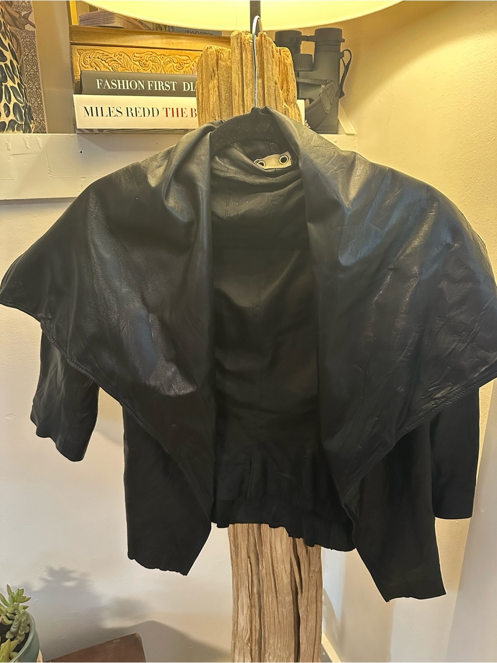 Women's Black Draped Leather Jacket